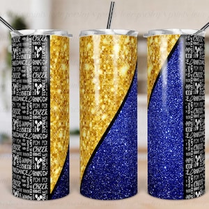 Blue Yellow Cheer Sublimation Tumbler Template Glitter Split Design Red Glitter