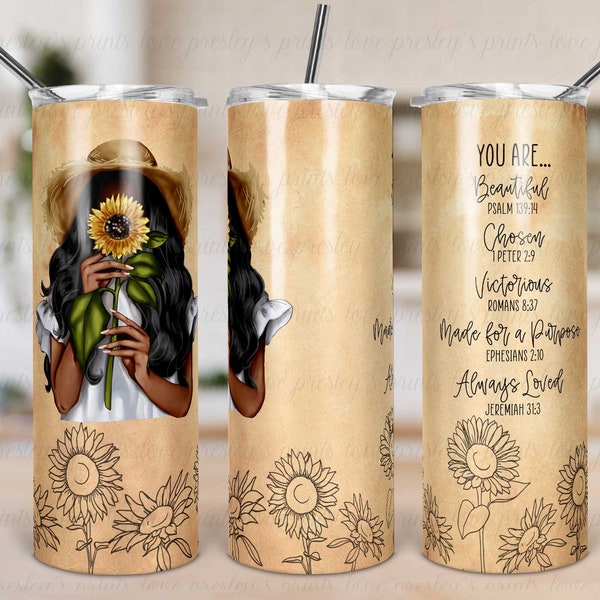 Scripture Tumbler Template, Bible Verse Tumbler, Women's Inspirational Tumbler, Sunflower Tumbler template