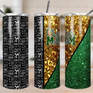 Cheer Mom Sublimation Tumbler Template Glitter Split Design Green Glitter