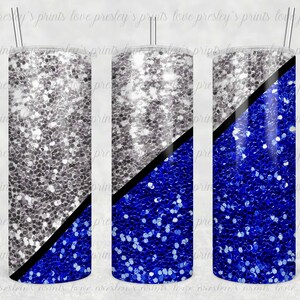 Blue Silver Sport Sublimation Tumbler Template Glitter Split Design