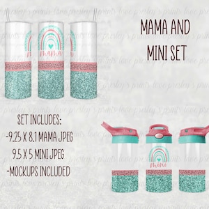 Mama y Mini Mint Pink Rainbow Tumbler Plantilla Skinny 20 oz Kids and Sippy cup template