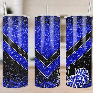 Blue Black Cheer Tumbler Sublimation, Cheer Tumbler Template, Design, Cheer Tumbler