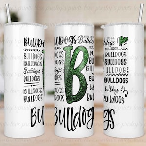 Bulldogs Mascot Green Tumbler Template, School Sport Mascot tumbler, college team tumbler, high school team tumbler