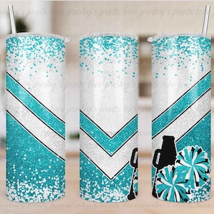 Bright Teal White Cheer Tumbler Sublimation, Cheer Tumbler Template, Design, Cheer Tumbler