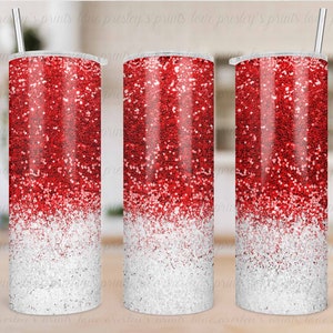 Red to White Glitter Ombre Sublimation Tumbler Template, Sublimation Tumbler PNG, Tumbler Template, Tumbler Wrap