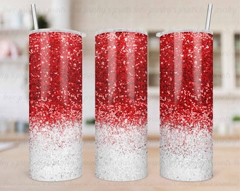 Red to White Glitter Ombre Sublimation Tumbler Template, Sublimation Tumbler PNG, Tumbler Template, Tumbler Wrap