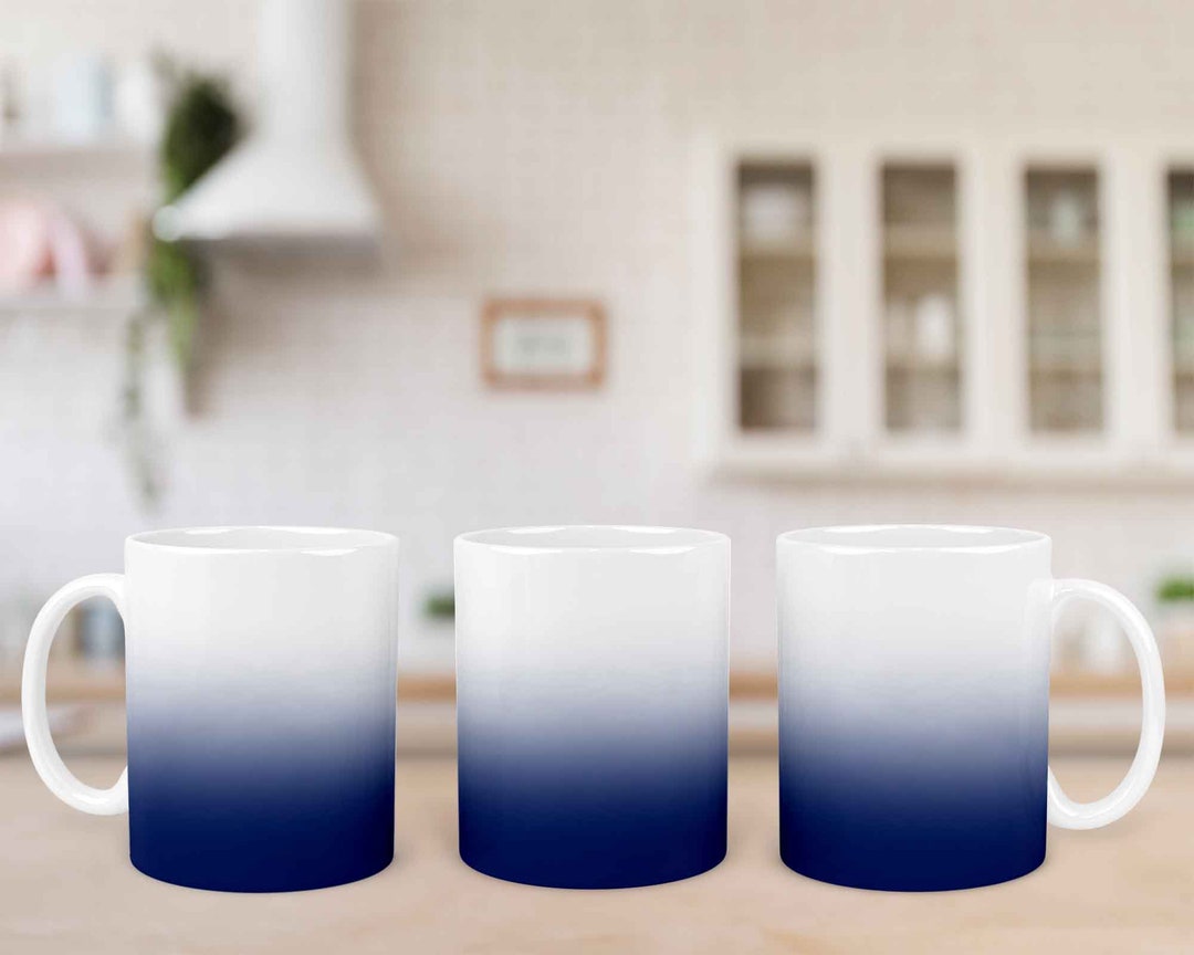 11oz Mug Sublimation Template, Navy Ombre Mug Design, White to Navy