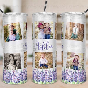 Add Your Own Text or Name Photo Tumbler, Blue Bonnet Flower Tumbler, Sublimation template, Picture Tumbler, Custom Tumbler PNG