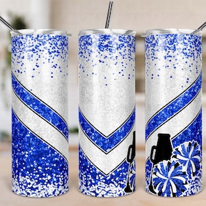 Blue White Cheer Tumbler Sublimation Design (Digital Download)