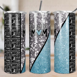 Blue Dance Mom Sublimation Tumbler, Dance Mom Tumbler, Tumbler Template, Glitter Split Design Red Glitter