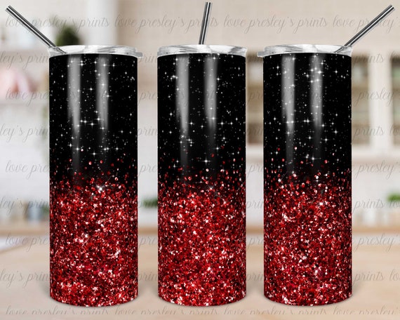 Sparkly Black Red Digital Glitter Sublimation Tumbler Template Png