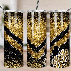 Black Yellow Gold Cheer Tumbler Sublimation, Cheer Tumbler Template, Design, Cheer Tumbler