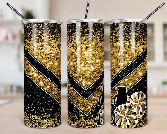 Black Yellow Gold Cheer Tumbler Sublimation Cheer Tumbler - Etsy
