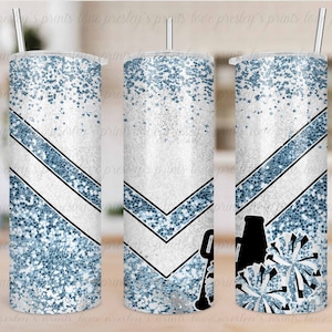 Light Blue White Cheer Tumbler Sublimation, Cheer Tumbler Template, Design, Cheer Tumbler