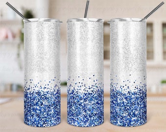 White glitter to Blue Glitter Sublimation Tumbler Template, Sublimation Tumbler PNG, Tumbler Template, Tumbler Wrap