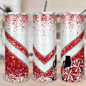 Rot Weiß Schwarz Cheer Tumbler Sublimation, Cheer Tumbler Vorlage, Design, Cheer Tumbler