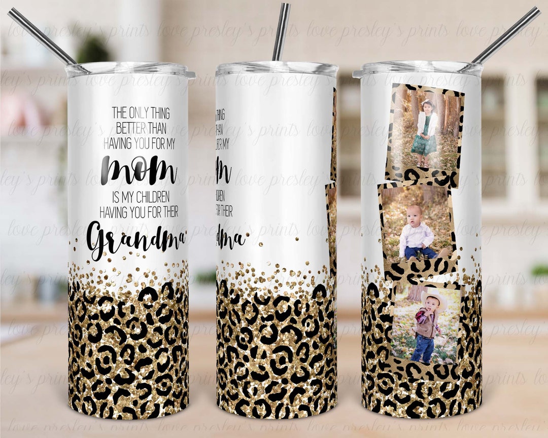 Gold Glitter Grandma Tumbler, Mom Photo Tumbler Design Download Tumbler
