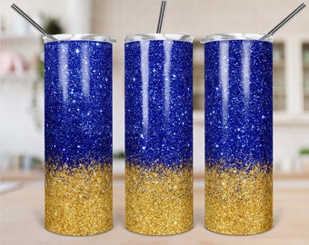Gold to Blue Ombre Sublimation, Blue yellow School Spirit, Blue and Gold Glitter, Sparkle Tumbler Template, Tumbler Background