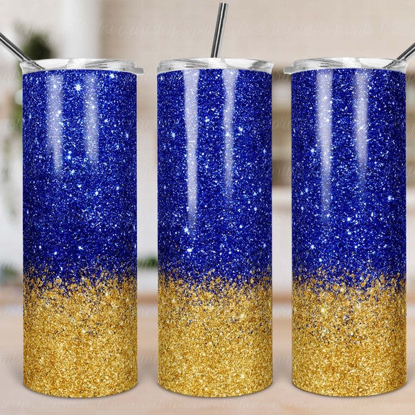 Gold to Blue Ombre Sublimation, Blue yellow School Spirit, Blue and Gold Glitter, Sparkle Tumbler Template, Tumbler Background