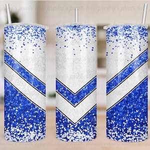 Blue White Sport Glitter Tumbler Sublimation, Cheer Dance Tumbler Template, Design