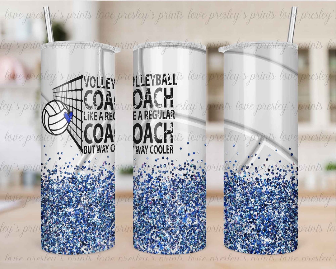 Blue Glitter Volleyball Coach Tumbler Sublimation, Volleyball Tumbler