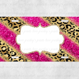 Monogram Leopard Hot Pink License Plate Design, Sublimation License Plate, License Plate, Sublimation File