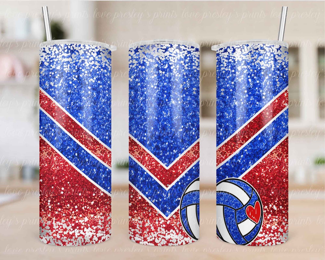 Blue Red Volleyball Tumbler Sublimation, Volleyball Tumbler Template