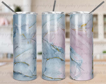 20 oz Skinny Tumbler Alcohol ink Pastel Icy Blue Lavender Gold Marble Tumbler Template