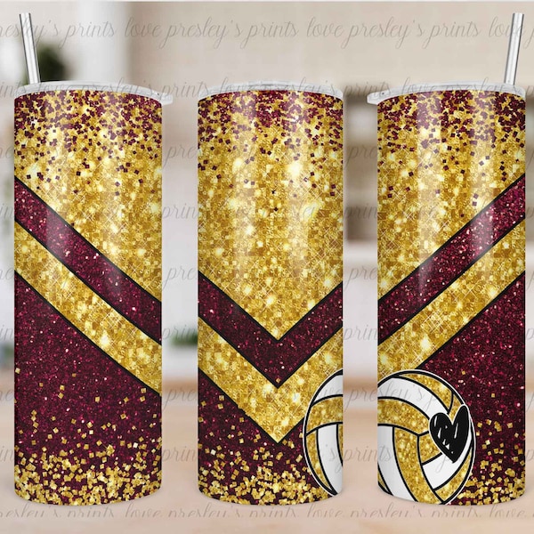 Maroon Gold Volleyball Tumbler Sublimation, volleyball Tumbler Template, Design, Volleyball Tumbler