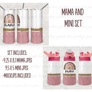 Mama y Mini Rose Gold Rainbow Tumbler Plantilla Skinny 20 oz Kids and Sippy cup template