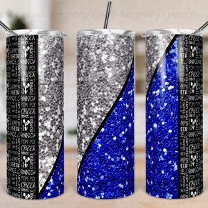 Blue Silver Cheer Sublimation Tumbler Template Glitter Split Design