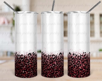 Maroon Leopard digital glitter sublimation tumbler template png