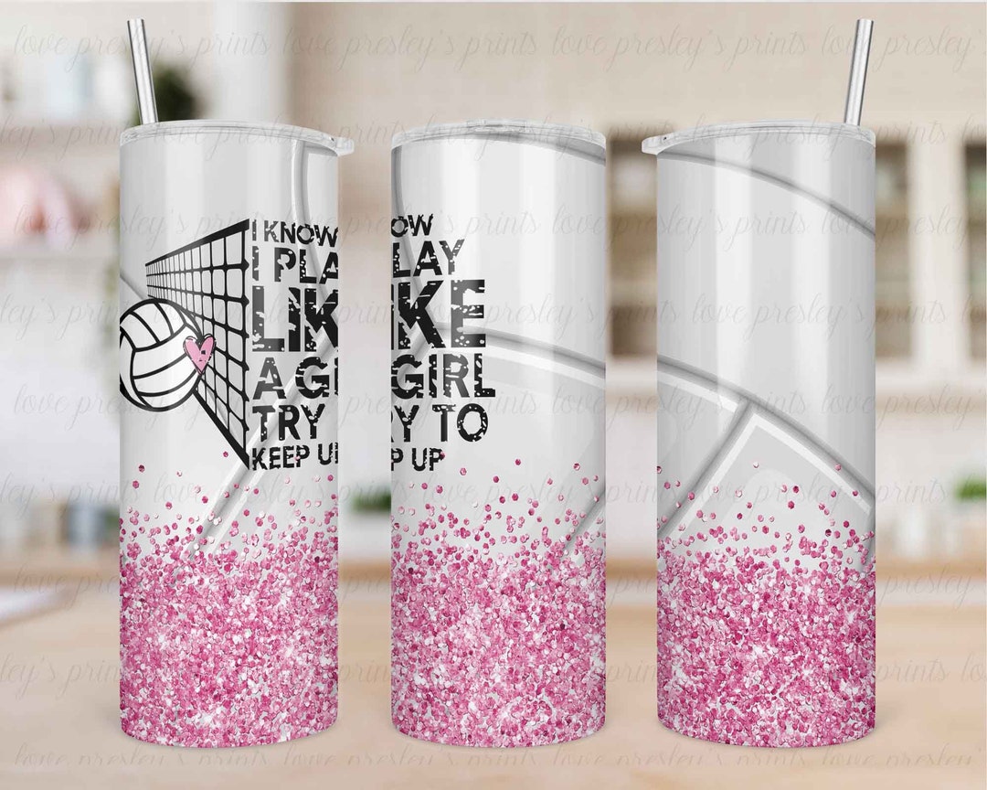 Pink Volleyball Tumbler Sublimation, Volleyball Tumbler Template, Girls