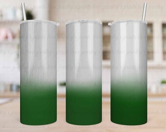 Brushed Silver Green Ombre No Glitter Sublimation Tumbler Template
