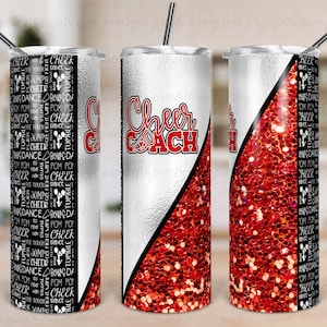 Red White Cheer Coach Sublimation Tumbler Template