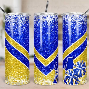 Blau Gelb Gold Cheer Tumbler Sublimation, Cheer Tumbler Template, Design, Cheer Tumbler
