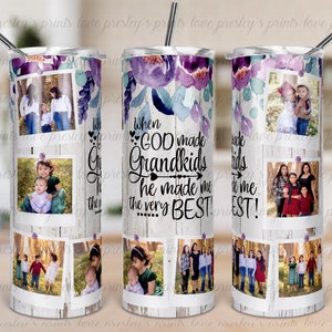 20 oz Template, 30 oz tumbler template,  Grandkids Purple Floral Tumbler (8 photo slots) Template, Sublimation PNG,