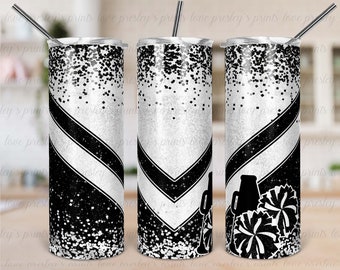 Black White Cheer Tumbler Sublimation, Cheer Tumbler Template, Design, Cheer Tumbler