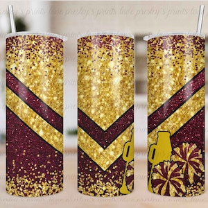 Maroon White Gold Cheer Tumbler Sublimation, Cheer Tumbler Template, Design, Cheer Tumbler