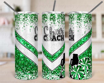 Green Cheer Tumbler Sublimation, Cheer Coach Tumbler Template, Design, Cheer Tumbler