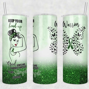 Green Ribbon Tumbler, Kidney Disease, Mental Health, Cerebral Palsy Tumbler Tumbler Template, Sublimation Design, Sublimation PNG