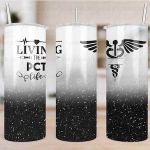 Living the PCT Life Patient Care Technician Glitter Marble Black ...