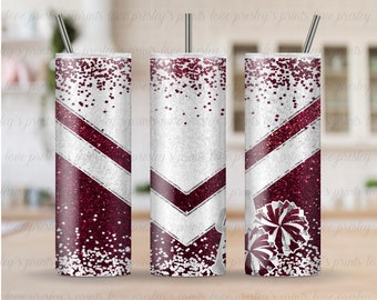 Maroon White Silver Cheer Tumbler Sublimation, Cheer Tumbler Template, Design, Cheer Tumbler