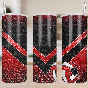 Black Red Volleyball Tumbler Sublimation, volleyball Tumbler Template, Design, Volleyball Tumbler