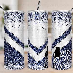 Navy White Cheer Tumbler Sublimation, Cheer Tumbler Template, Design, Cheer Tumbler