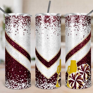 Maroon White Gold Cheer Tumbler Sublimation, Cheer Tumbler Template, Design, Cheer Tumbler