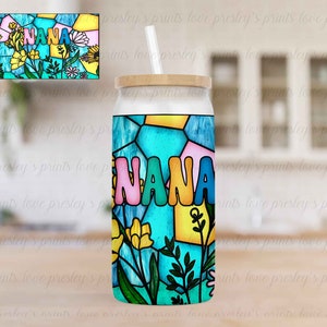 16 oz mrożony szklany kubek png, witraż Nana, szablon witrażu w stylu kubka, szklana puszka Libby, szklanka do piwa