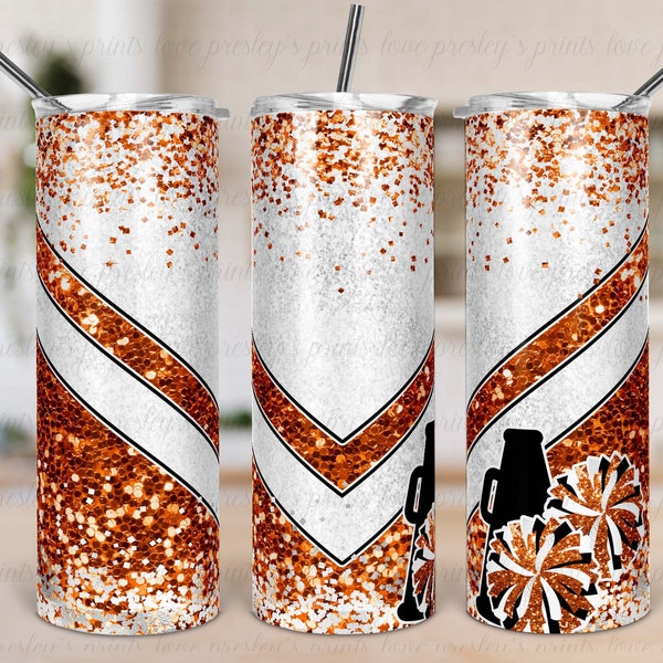 Orange White Black Cheer Tumbler Sublimation, Cheer Tumbler Template, Design, Cheer Tumbler