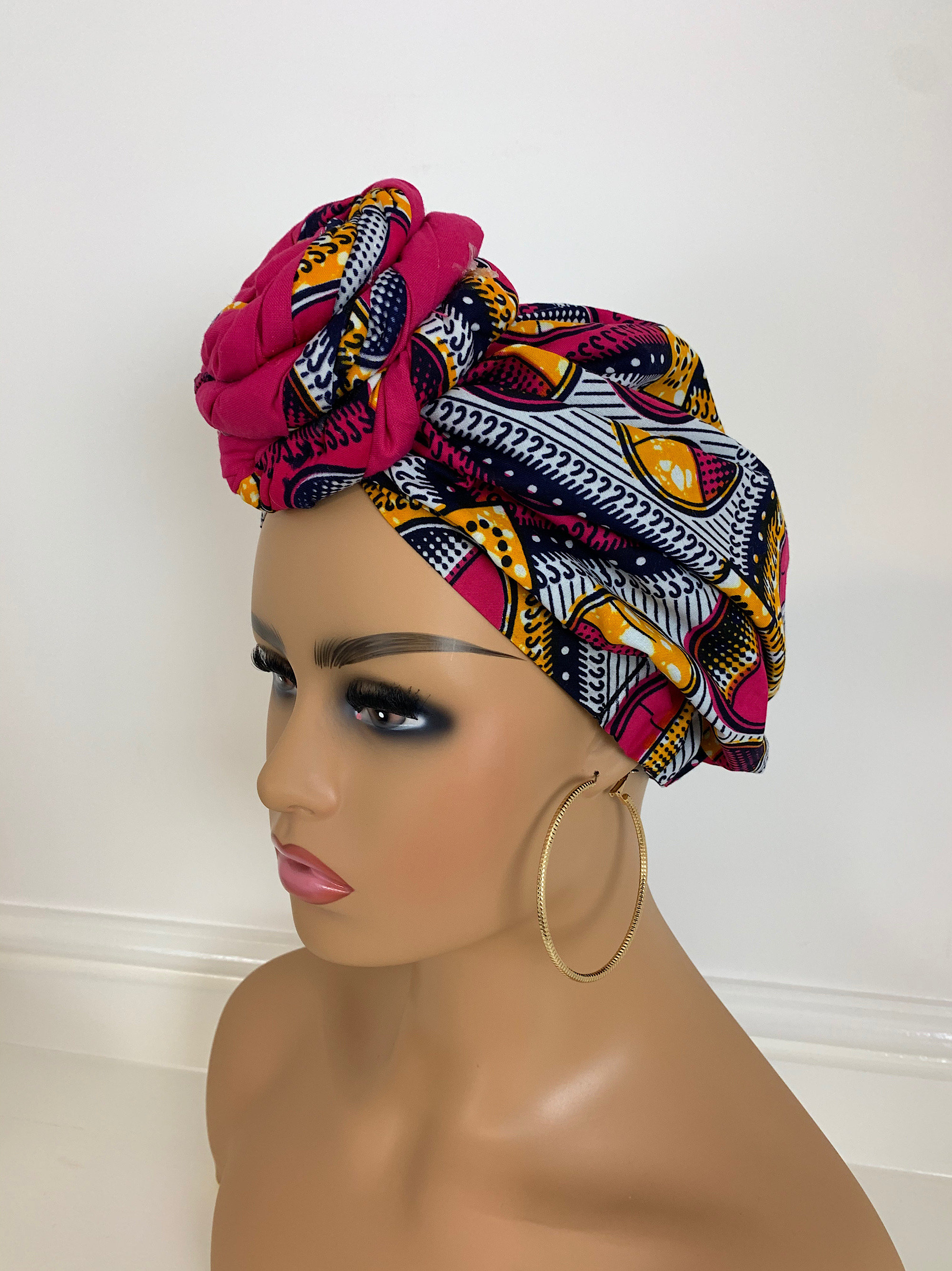 Satin lined Pre-tied Ankara Turban for woman. Head wrap. Pre | Etsy