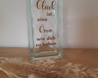 Flower vase Mother's Day - Grandma - Gift - Glass stone with opening - including saying - 24 x 11.5 x 8 cm - Sticker available in various colors